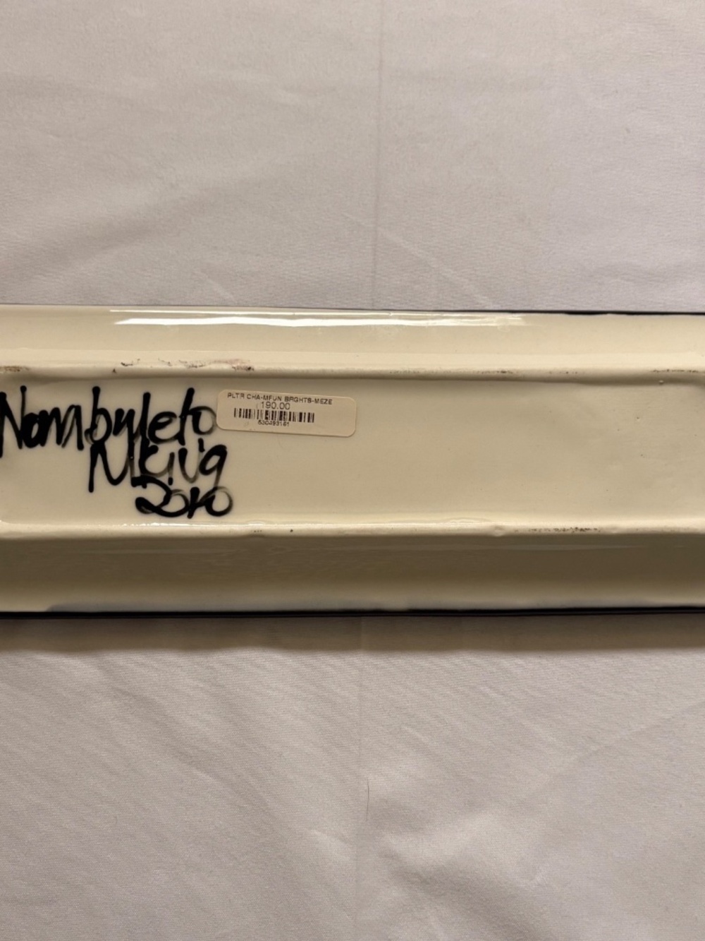 S African Hand Painted Signed Turquoise Ceramic Tray Feather Design 11.5" x 4" - Picture 5 of 6